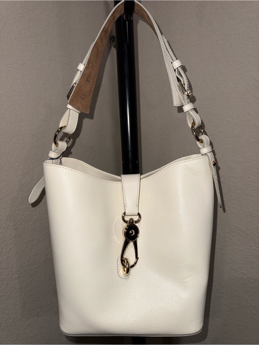 Dooney & Bourke White Pebble Leather Bucket Shoulder Bag